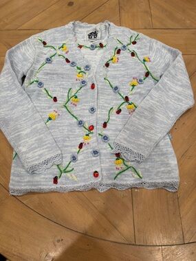 Vintage Storybook Knits Beaded Ladybug Embroidered Cardigan/Shell Set Sweater XS